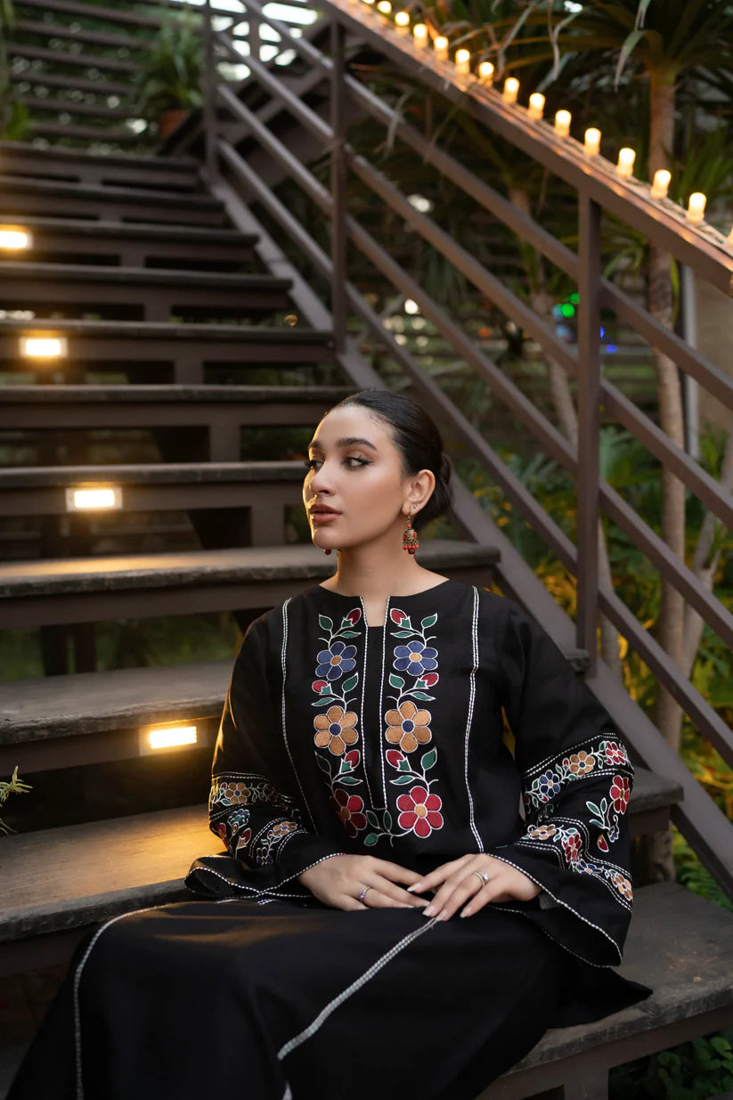WINTER-2PC DHANAK EMBROIDERED SHIRT WITH DHANAK EMB TROUSER-3327