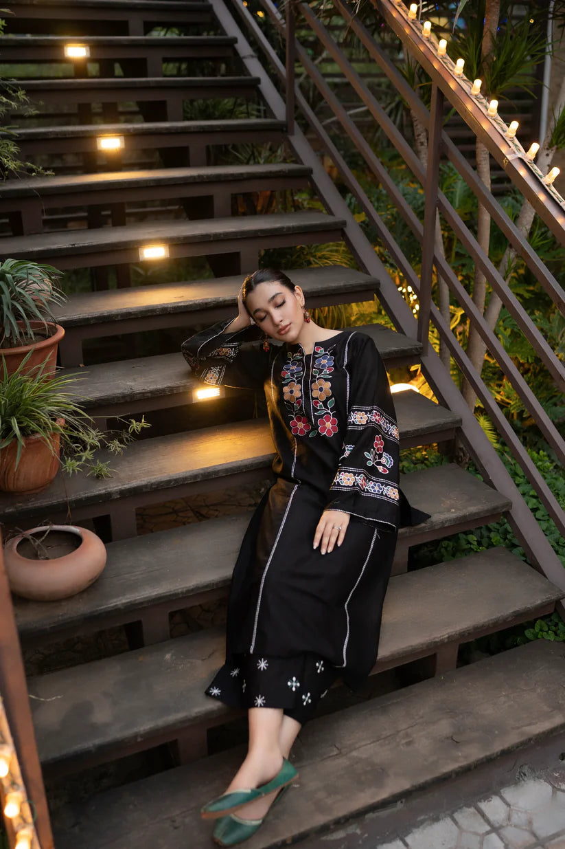 WINTER-2PC DHANAK EMBROIDERED SHIRT WITH DHANAK EMB TROUSER-3327