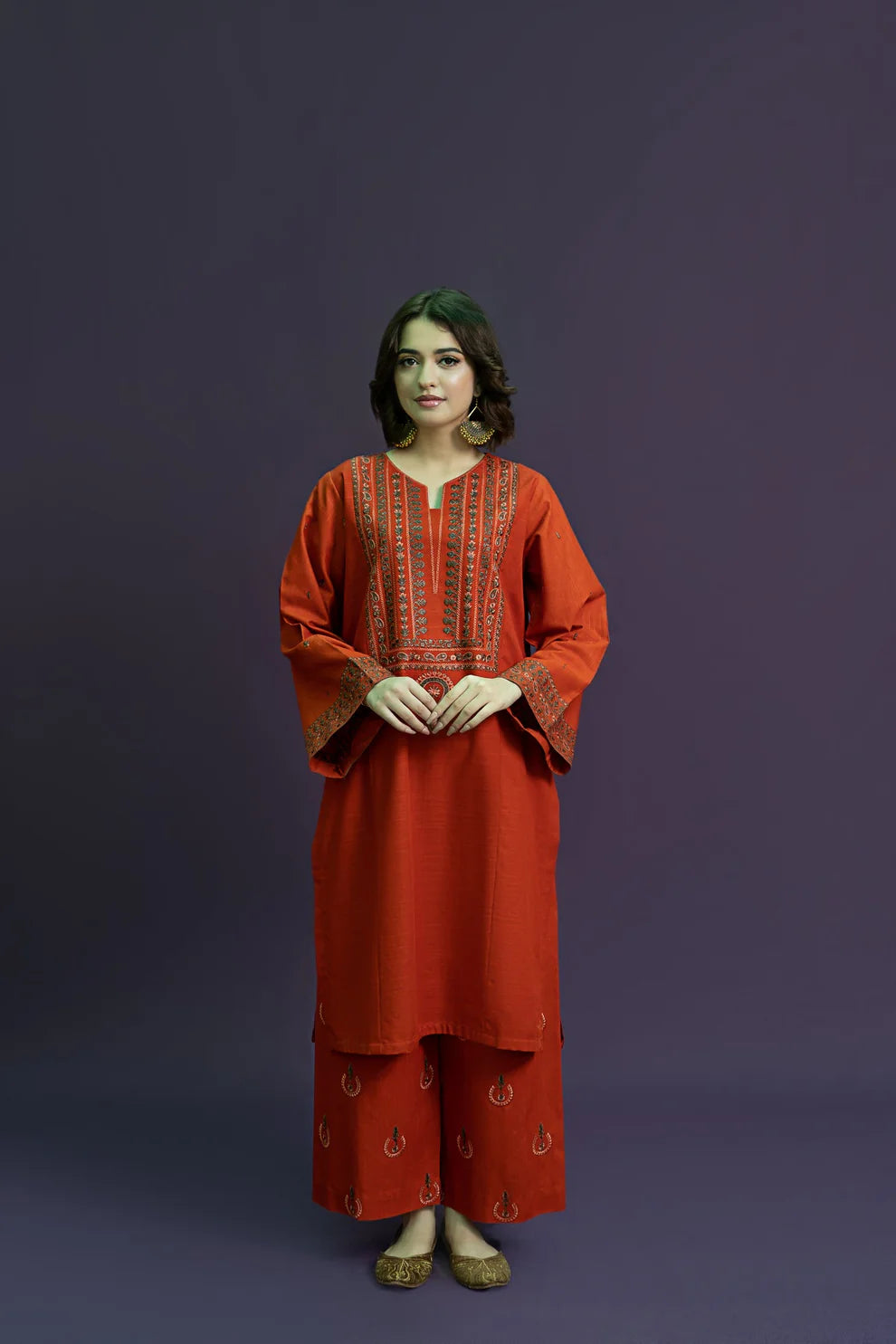 WINTER-2PC DHANAK EMBROIDRED SHIRT WITH AND EMBROIDRED TROUSER-3126