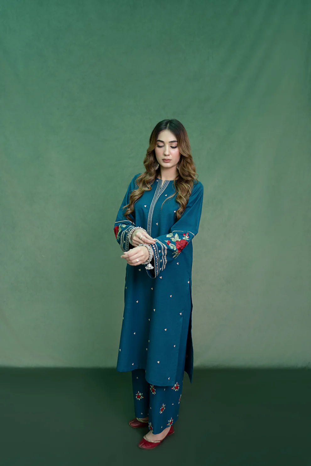 WINTER-2PC DHANAK EMBROIDRED SHIRT WITH AND EMBROIDRED TROUSER-BIC-101
