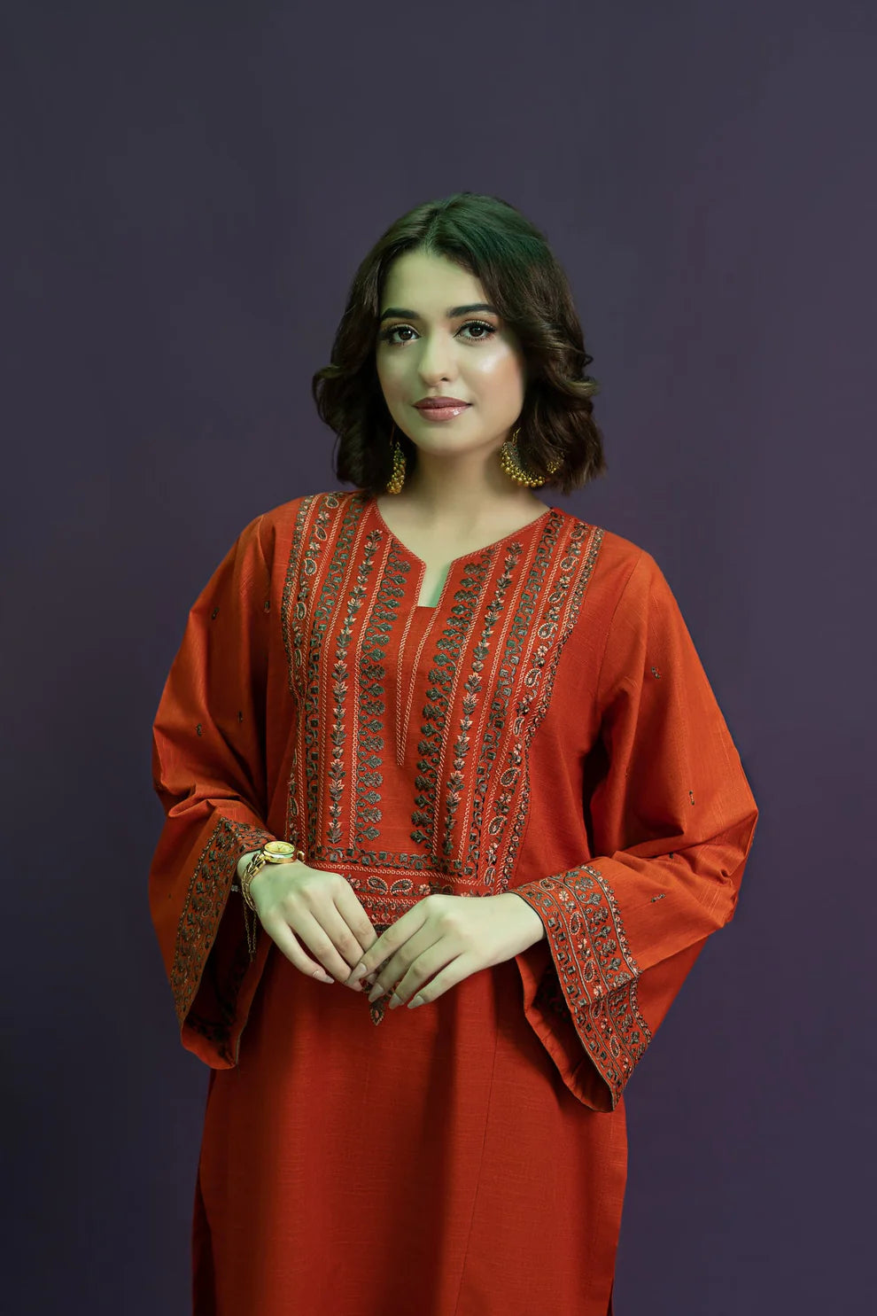 WINTER-2PC DHANAK EMBROIDRED SHIRT WITH AND EMBROIDRED TROUSER-3126