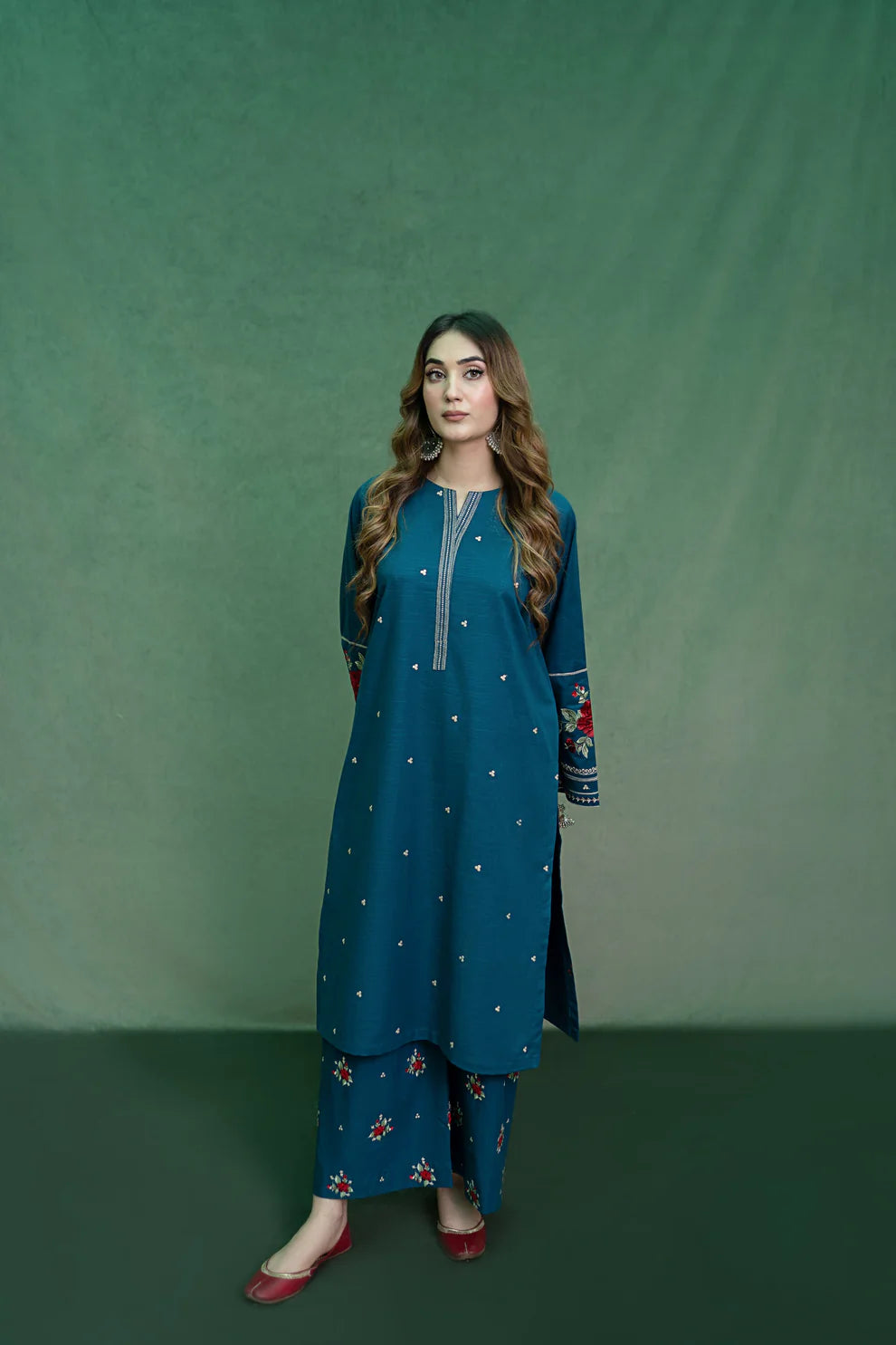 WINTER-2PC DHANAK EMBROIDRED SHIRT WITH AND EMBROIDRED TROUSER-BIC-101
