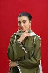 WINTER-3PC Dhanak Embroidered Shirt With Dhanak Twil Print Wool Shawl & Trouser-3361