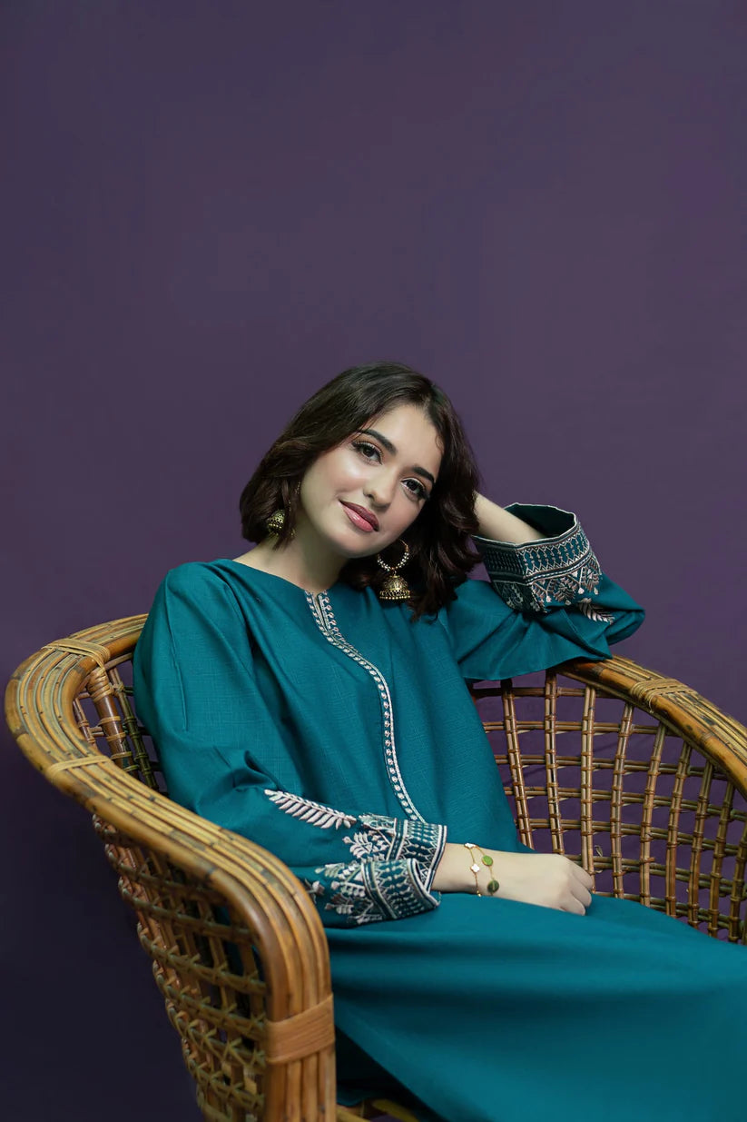 WINTER-2PC DHANAK EMBROIDRED SHIRT WITH AND EMBROIDRED TROUSER-ADR-113
