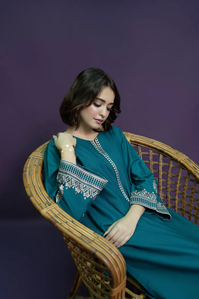 WINTER-2PC DHANAK EMBROIDRED SHIRT WITH AND EMBROIDRED TROUSER-ADR-113