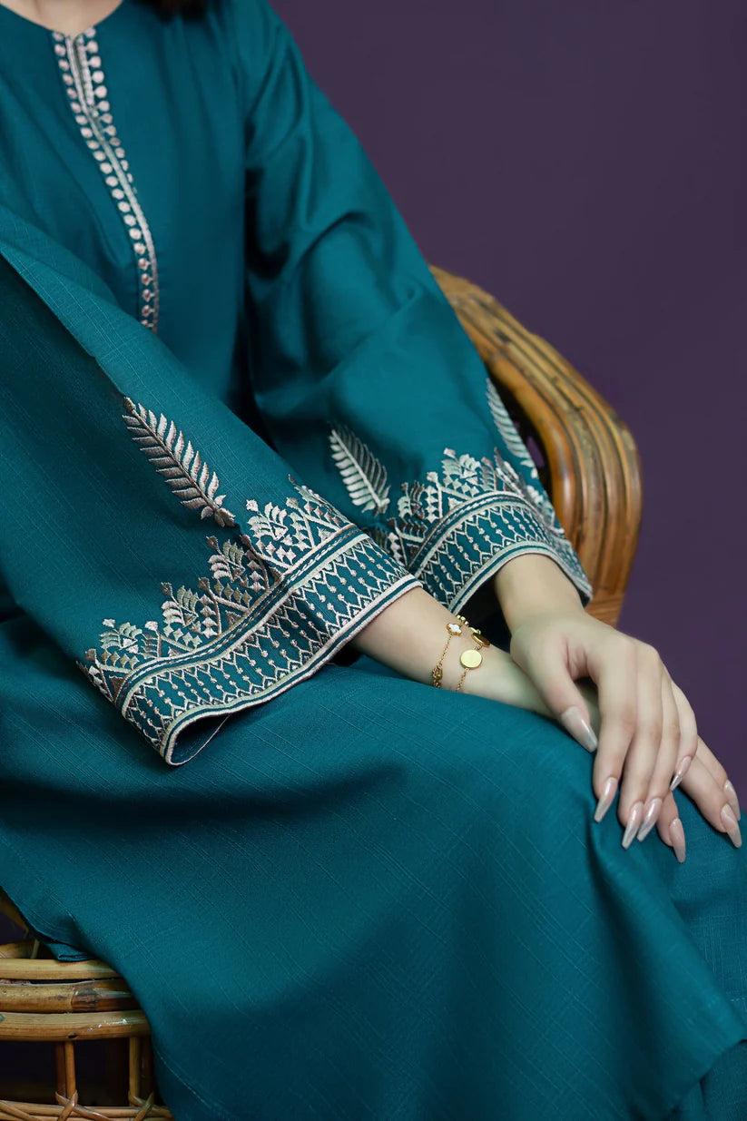 WINTER-2PC DHANAK EMBROIDRED SHIRT WITH AND EMBROIDRED TROUSER-ADR-113