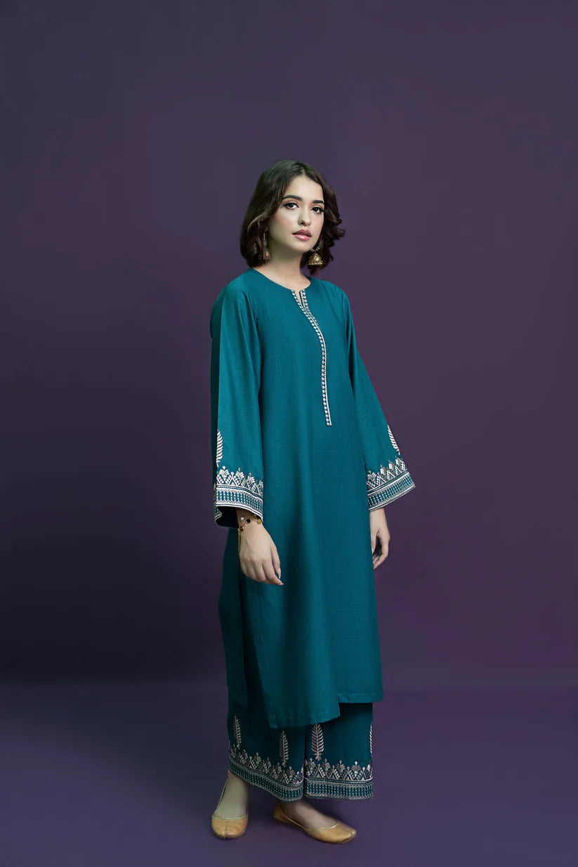 WINTER-2PC DHANAK EMBROIDRED SHIRT WITH AND EMBROIDRED TROUSER-ADR-113