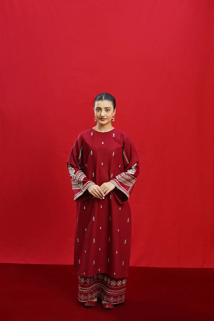 WINTER-3PC DHANAK EMBROIDERED SHIRT WITH COUTURE PRINTED SHAWL & EMB TROUSER-3363