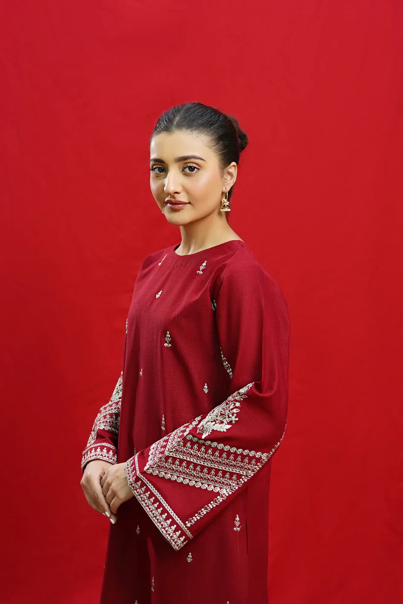 WINTER-3PC DHANAK EMBROIDERED SHIRT WITH COUTURE PRINTED SHAWL & EMB TROUSER-3363