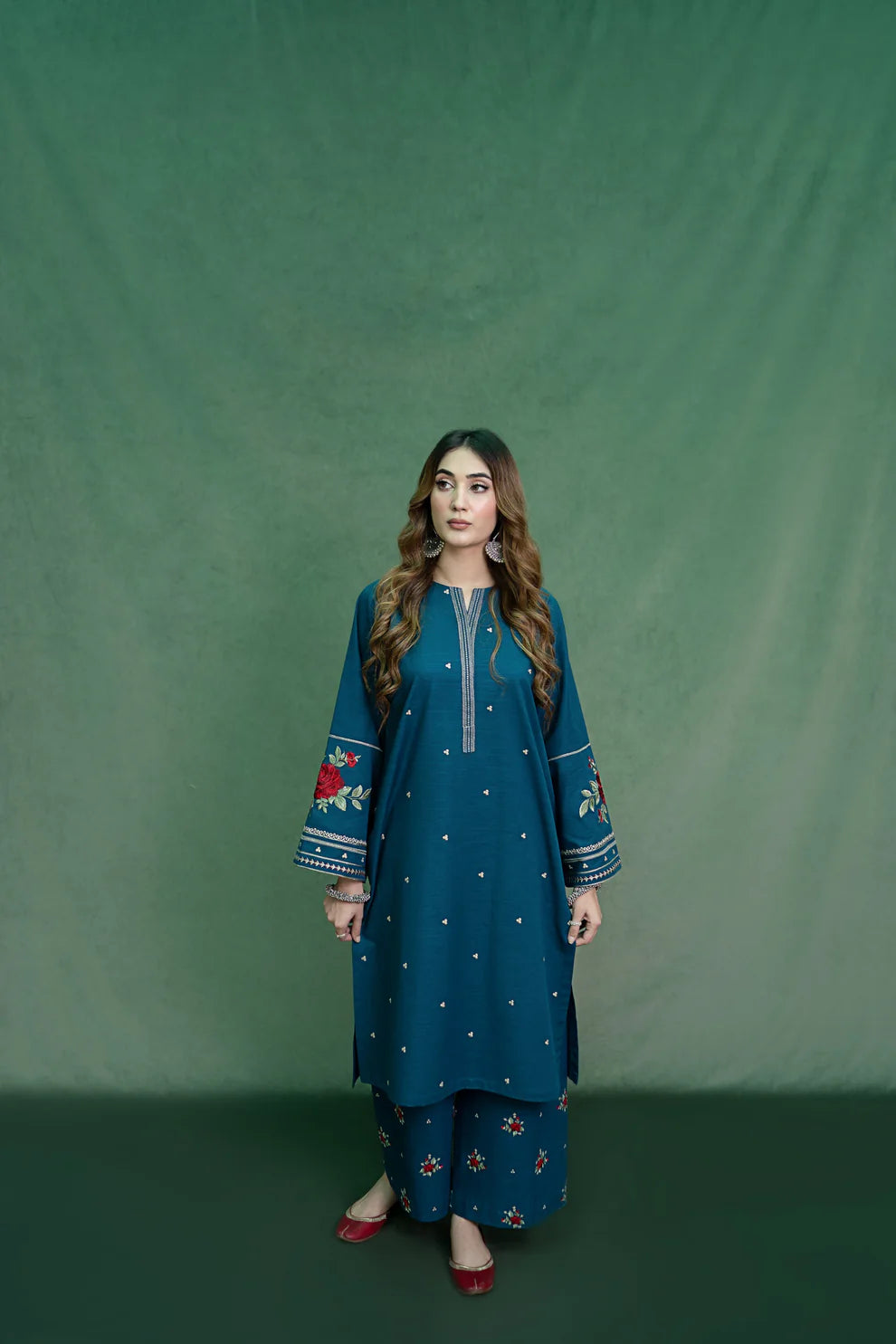 WINTER-2PC DHANAK EMBROIDRED SHIRT WITH AND EMBROIDRED TROUSER-BIC-101