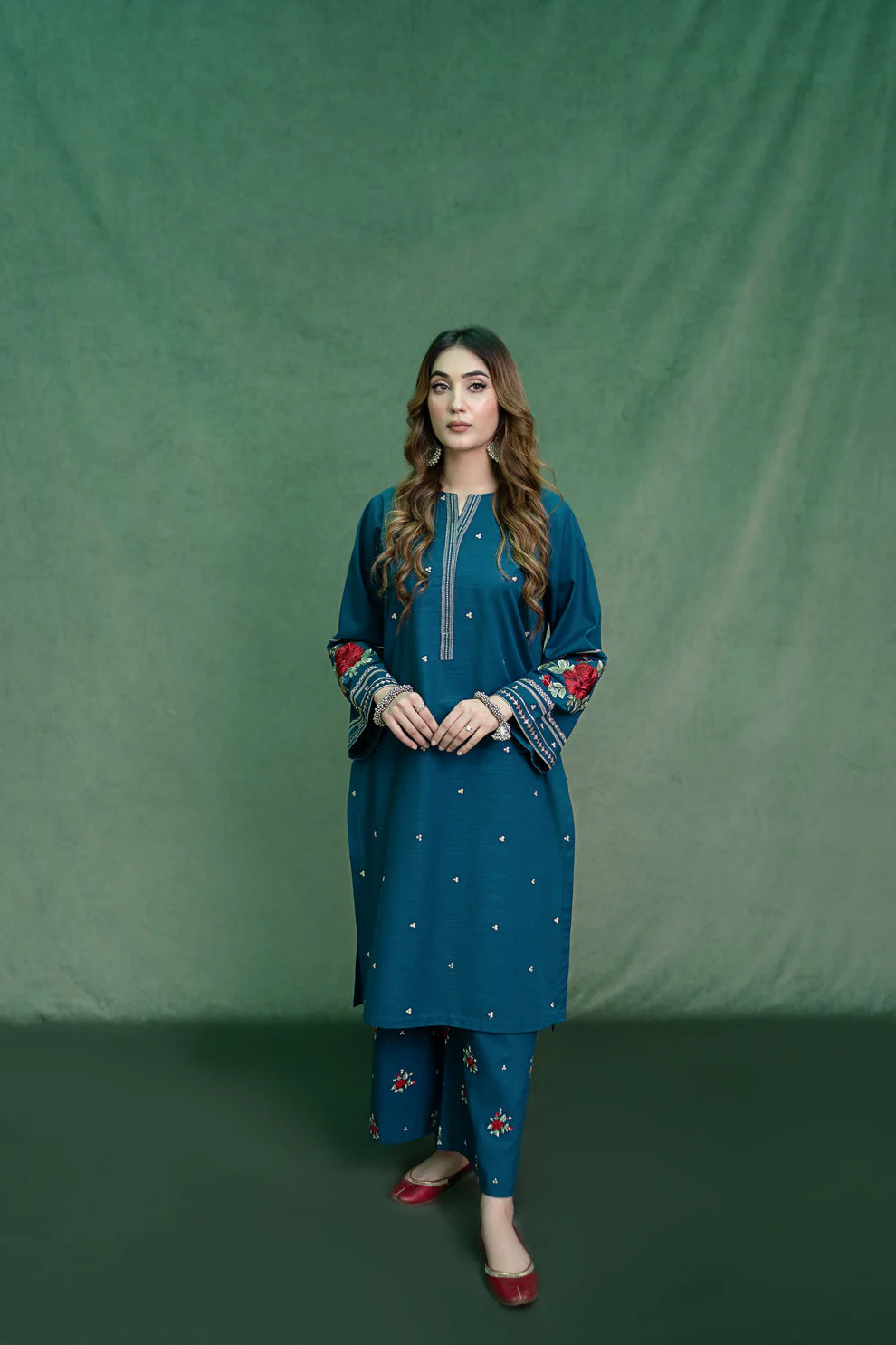 WINTER-2PC DHANAK EMBROIDRED SHIRT WITH AND EMBROIDRED TROUSER-BIC-101