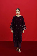 WINTER-2PC VELVET EMBROIDERED SHIRT WITH VELEVT EMBROIDERED SLEEVES-D-19-MICROO-9000