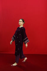 WINTER-2PC VELVET EMBROIDERED SHIRT WITH VELEVT EMBROIDERED SLEEVES-D-19-MICROO-9000
