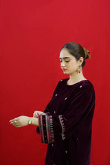 WINTER-2PC VELVET EMBROIDERED SHIRT WITH VELEVT EMBROIDERED SLEEVES-D-19-MICROO-9000