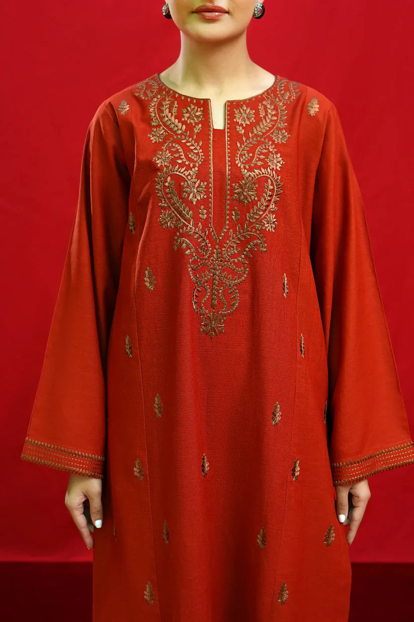 WINTER-3PC DHANAK EMBROIDERED SHIRT WITH COUTURE PRINTED SHAWL & EMB TROUSER-3354