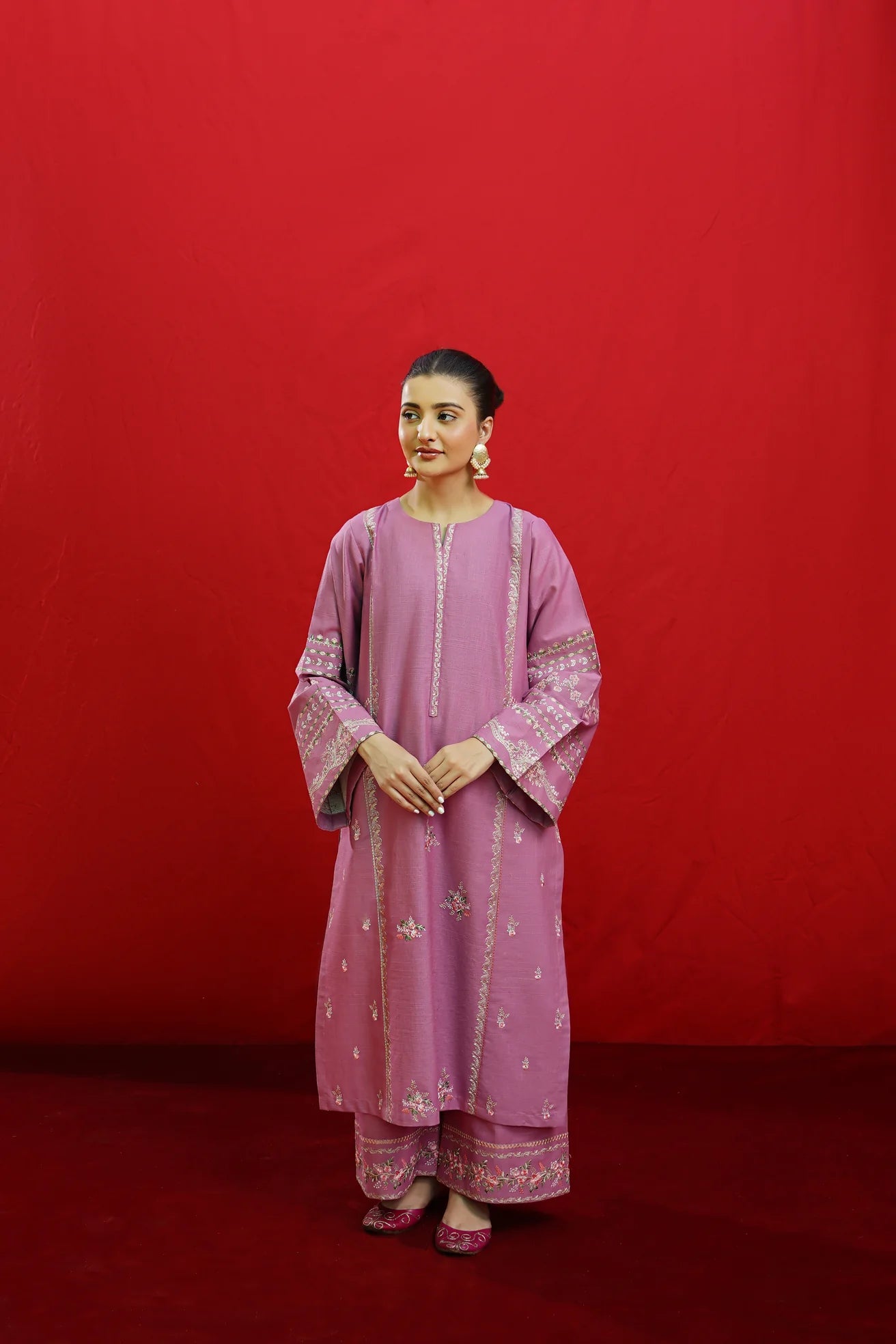 WINTER-3PC KHADDAR EMBROIDRED SHIRT WITH WOOL PRINTED SHAWL & EMB TROUSER-3383