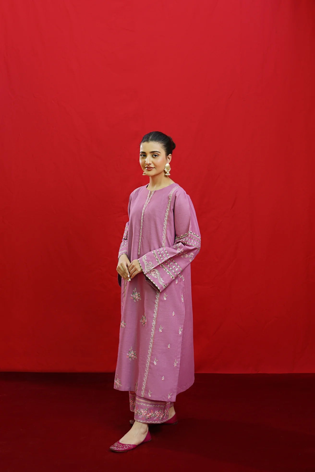 WINTER-3PC KHADDAR EMBROIDRED SHIRT WITH WOOL PRINTED SHAWL & EMB TROUSER-3383