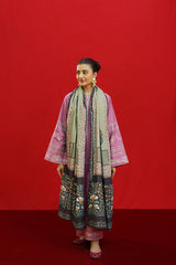 WINTER-3PC KHADDAR EMBROIDRED SHIRT WITH WOOL PRINTED SHAWL & EMB TROUSER-3383