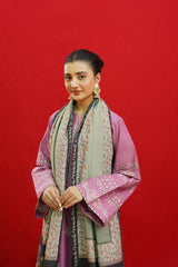 WINTER-3PC KHADDAR EMBROIDRED SHIRT WITH WOOL PRINTED SHAWL & EMB TROUSER-3383