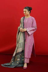 WINTER-3PC KHADDAR EMBROIDRED SHIRT WITH WOOL PRINTED SHAWL & EMB TROUSER-3383