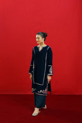 WINTER-2PC Velvet Heavy Embroidered Shirt With Velvet Embroidered Sleeves-D23