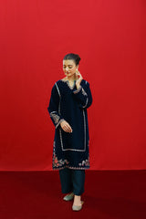 WINTER-2PC Velvet Heavy Embroidered Shirt With Velvet Embroidered Sleeves-D23