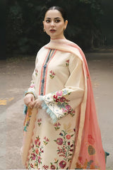 WINTER- 3PC DHANK EMBROIDERED SHIRT WITH COUTRAI WOOL SHAWL & TROUSER-4133