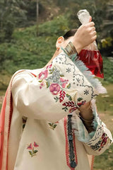 WINTER- 3PC DHANK EMBROIDERED SHIRT WITH COUTRAI WOOL SHAWL & TROUSER-4133