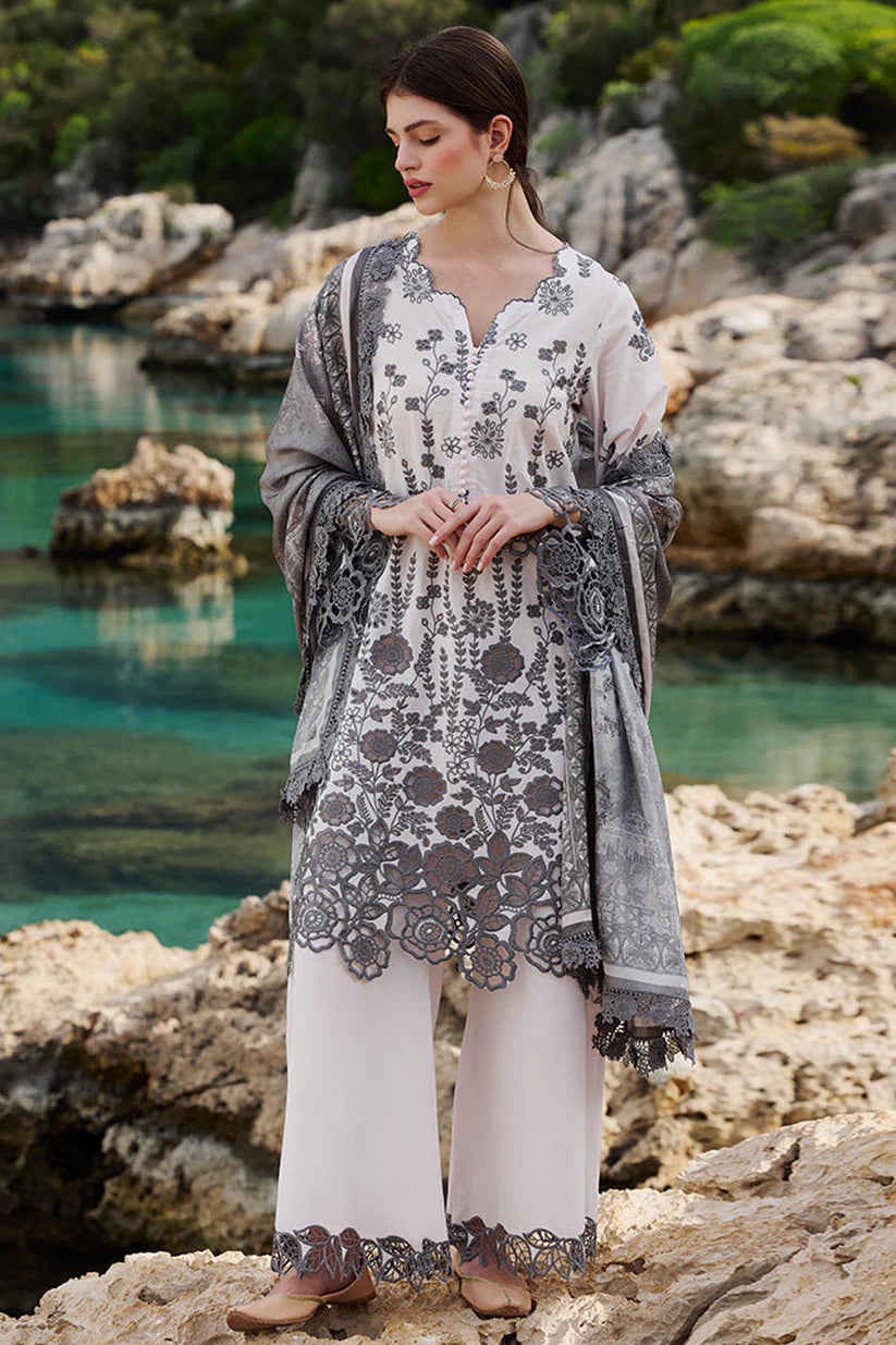 SUMMER-3PC LAWN EMBROIDERED SHIRT WITH CHIFFON PRINT DUPATTA AND EMB TROUSER-3710
