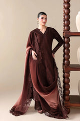 WINTER-3PC DHANAK EMBROIDERED SHIRT WITH WOOL PRINT EMBROIDERED SHAWL AND TROUSER -5176