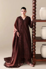 WINTER-3PC DHANAK EMBROIDERED SHIRT WITH WOOL PRINT EMBROIDERED SHAWL AND TROUSER -5176