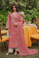 WINTER-3PC DHANAK EMBROIDERED SHIRT WITH CHIFFON EMB DUPATTA AND EMB TROUSER-5185