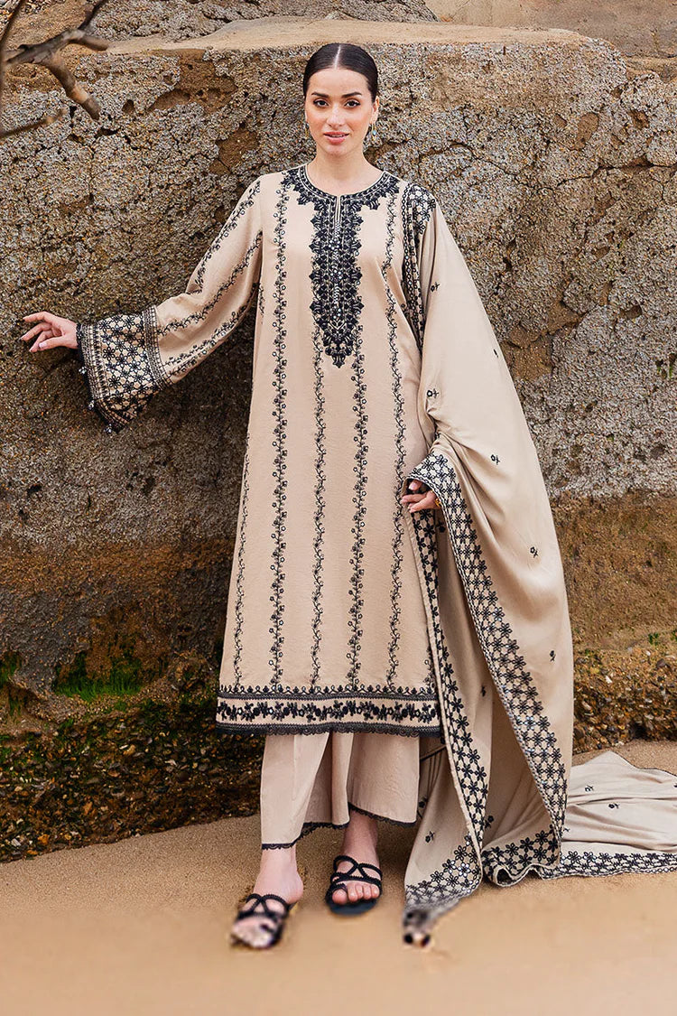 WINTER-3PC DHANAK EMBROIDERED SHIRT WITH DHANAK EMBROIDERED SHAWL AND TROUSER-4337