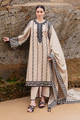 WINTER-3PC DHANAK EMBROIDERED SHIRT WITH DHANAK EMBROIDERED SHAWL AND TROUSER-4337