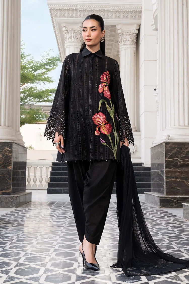 WINTER-3PC DHANAK EMBROIDERED SHIRT WITH CHIFFON EMBROIDERED DUPATTA AND TROUSER-5202