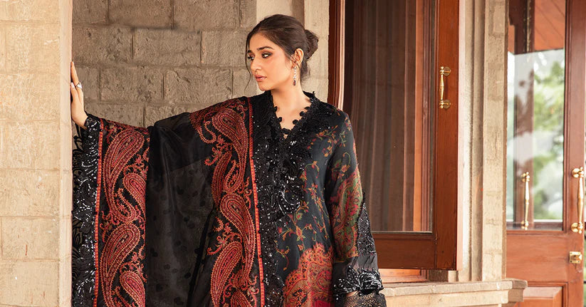SUMMER-3PC LAWN PRINTED EMB SHIRT WITH CHIFFON PRINT DUPATTA AND PRINT TROUSER-2528