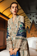 WINTER-3PC KHADDAR LASERWORK EMBROIDERED SHIRT WITH COURTRAI PRINTED SHAWL AND TROUSER-5192