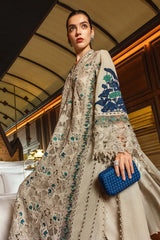 WINTER-3PC KHADDAR LASERWORK EMBROIDERED SHIRT WITH COURTRAI PRINTED SHAWL AND TROUSER-5192