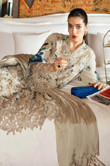 WINTER-3PC KHADDAR LASERWORK EMBROIDERED SHIRT WITH COURTRAI PRINTED SHAWL AND TROUSER-5192