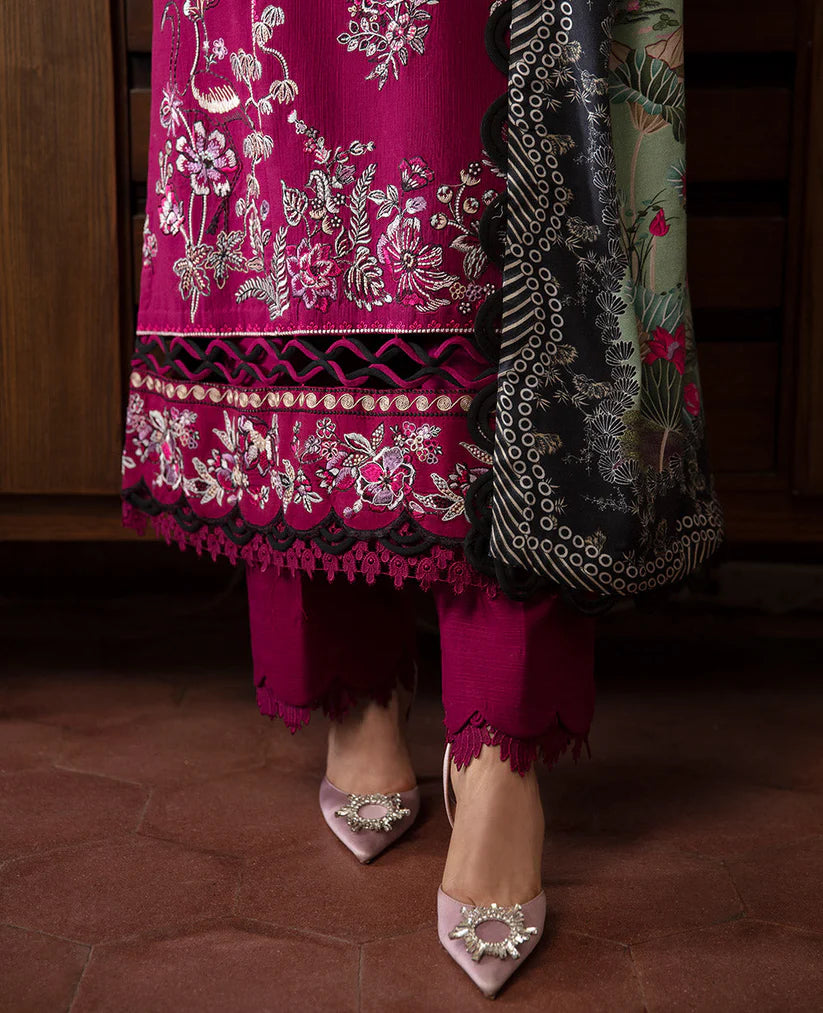 WINTER-3PC DHANAK SEQUENCE EMBROIDERED SHIRT WITH COURTRAI PRINTED SHAWL & DHANAK TOUSER-4209