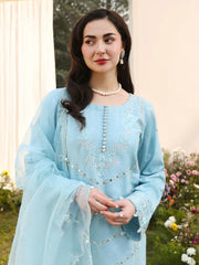 SUMMER- 3PC LAWN EMBROIDERED SHIRT WITH ORGANZA EMBROIDERED DUPATTA AND TROUSER-4807