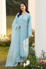 SUMMER- 3PC LAWN EMBROIDERED SHIRT WITH ORGANZA EMBROIDERED DUPATTA AND TROUSER-4807