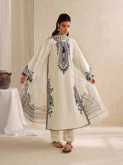 WINTER-3PC KHADDAR EMBROIDERED SHIRT WITH COURTRAI PRINTED SHAWL AND TROUSER-4307