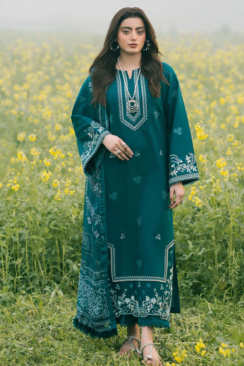 WINTER-3PC DHANAK EMBROIDERED SHIRT WITH COURTRAI PRINTED SHAWL AND TROUSER-4107