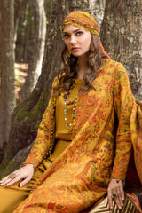 WINTER-3PC KARANDI EMBROIDERED SHIRT WITH COURTRAI PRINTED SHAWL AND TROUSER-4286