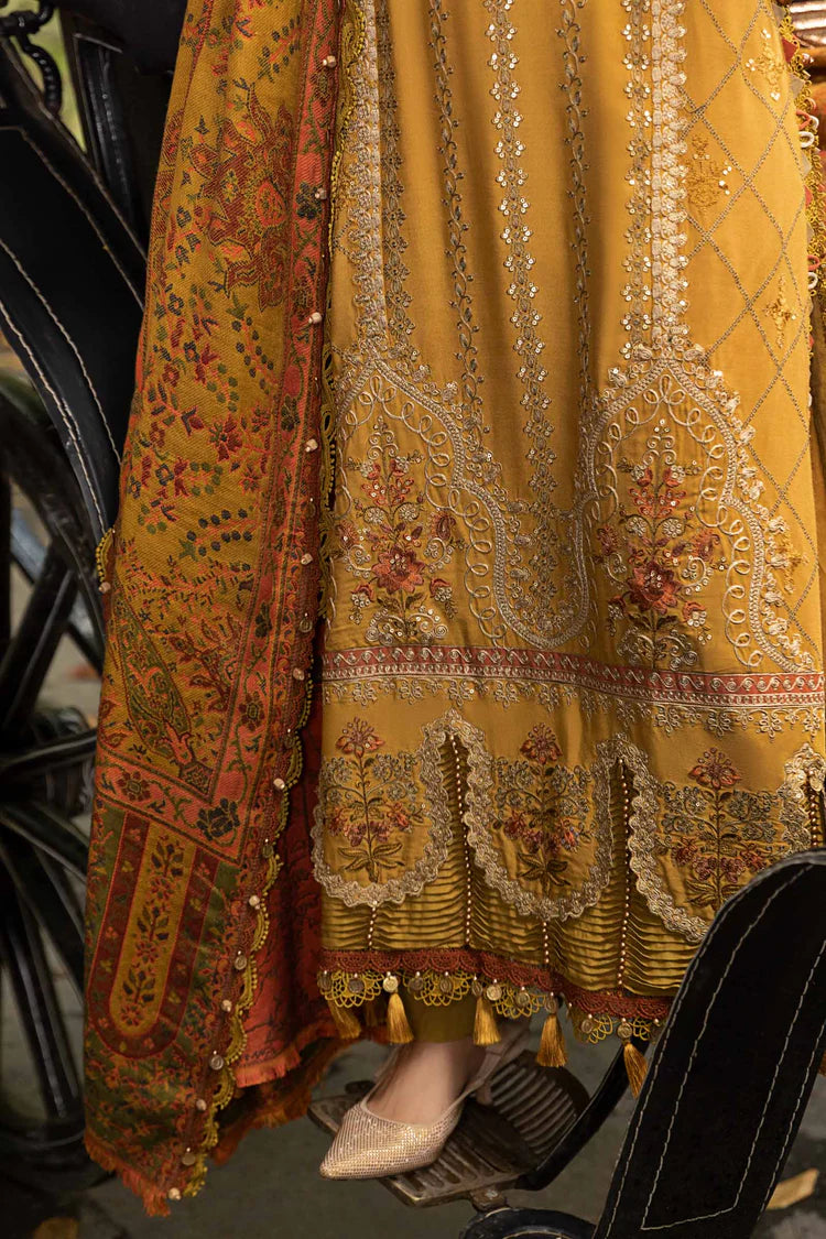 WINTER-3PC KARANDI EMBROIDERED SHIRT WITH COURTRAI PRINTED SHAWL AND TROUSER-4286