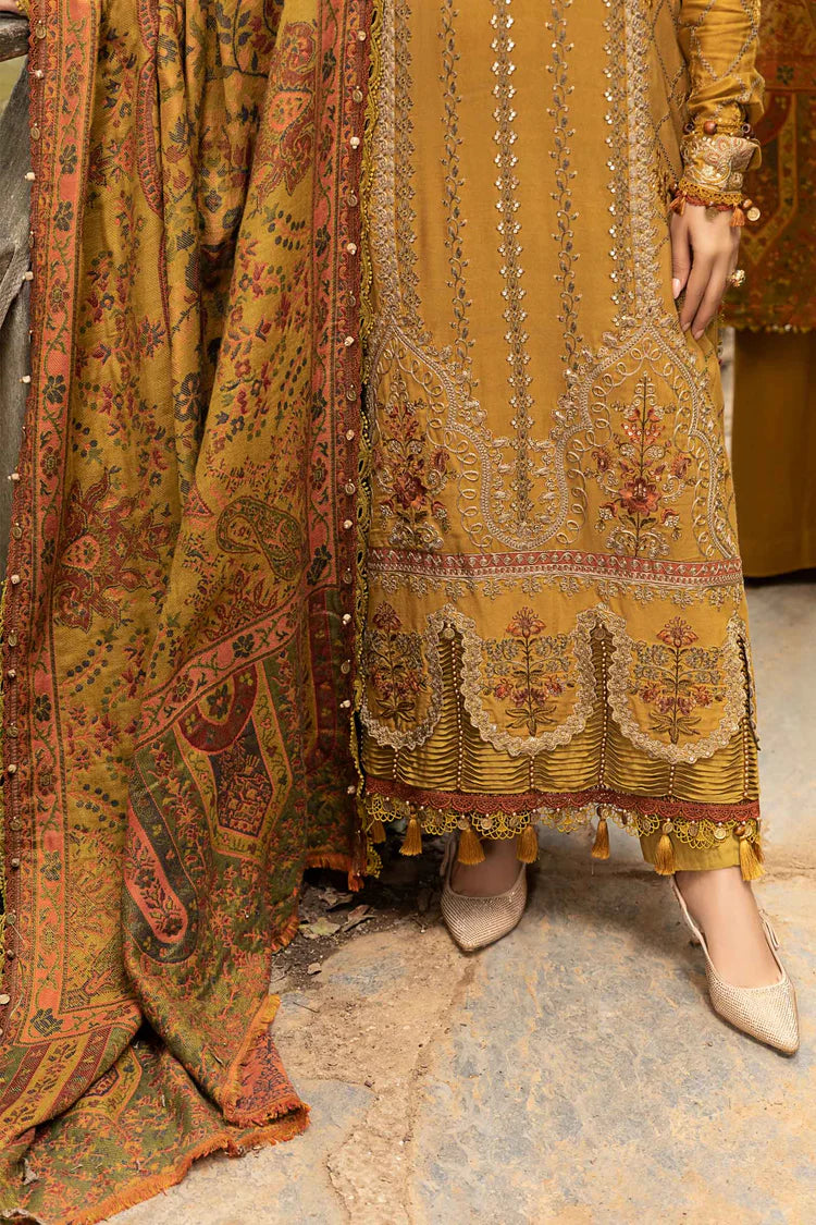WINTER-3PC KARANDI EMBROIDERED SHIRT WITH COURTRAI PRINTED SHAWL AND TROUSER-4286