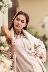 SUMMER-3PC CHIKANKAARI LAWN CUTWORK EMBROIDERED SHIRT WITH MANAAR EMBROIDERED CUTWORK DUPATTA AND TROUSER-3654