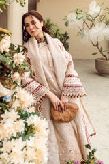 SUMMER-3PC CHIKANKAARI LAWN CUTWORK EMBROIDERED SHIRT WITH MANAAR EMBROIDERED CUTWORK DUPATTA AND TROUSER-3654