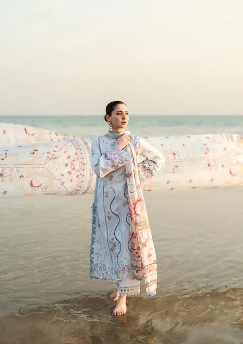 SUMMER- 3PC LAWN EMBROIDERED SHIRT WITH MONARK PRINTED DUPATTA AND TROUSER-3663